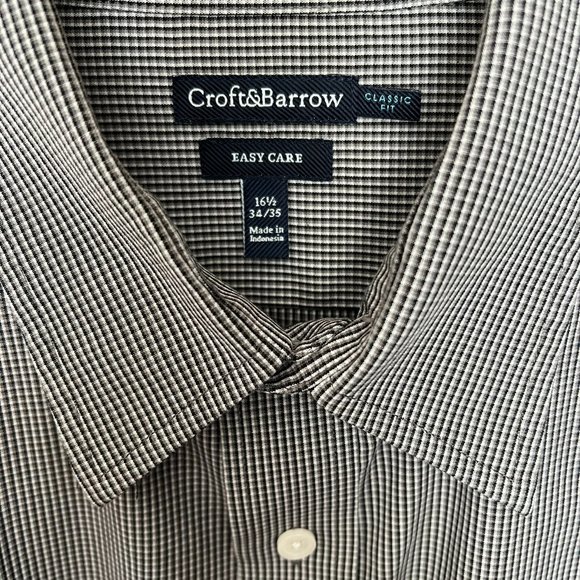 B&W Patterned Cotton Blend Collared Shirt // Croft & Barrow Men's Size 16.5 - Picture 2 of 5